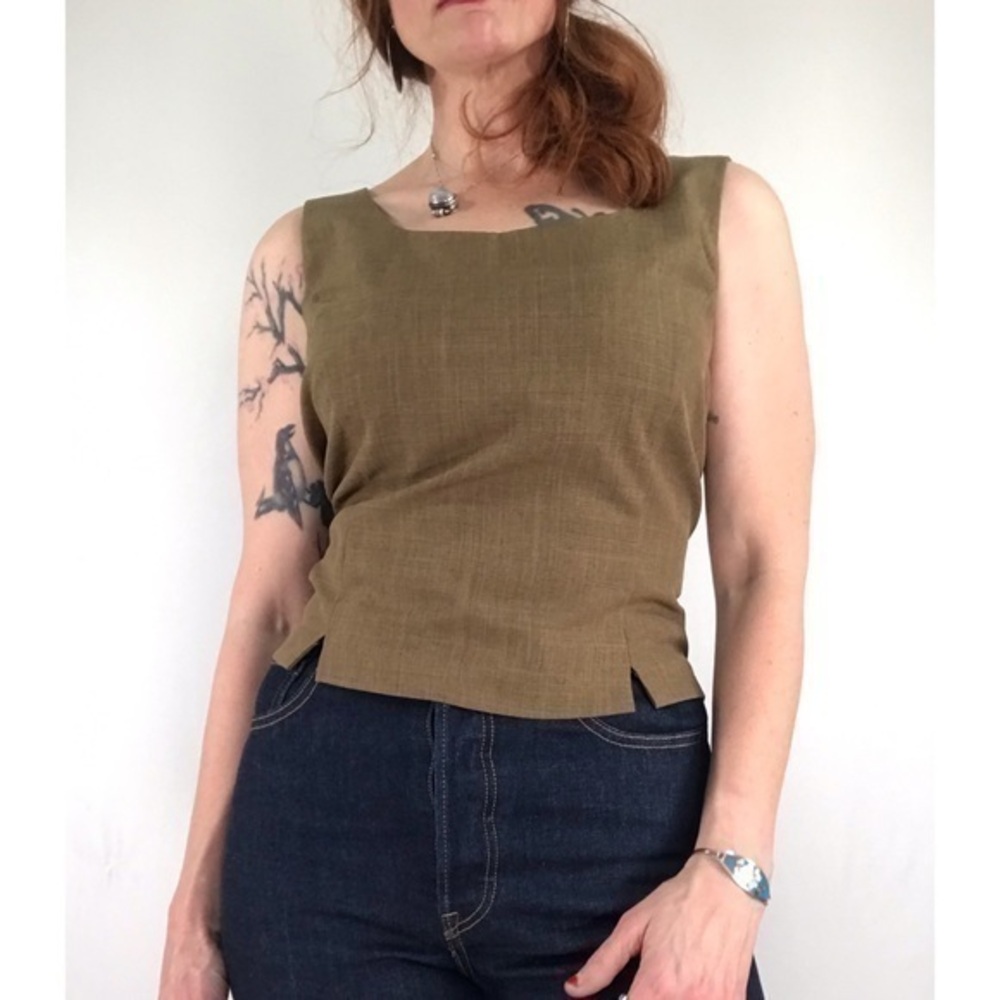 Vintage ‘Perceptions’ Khaki Green Fitted Tank Top